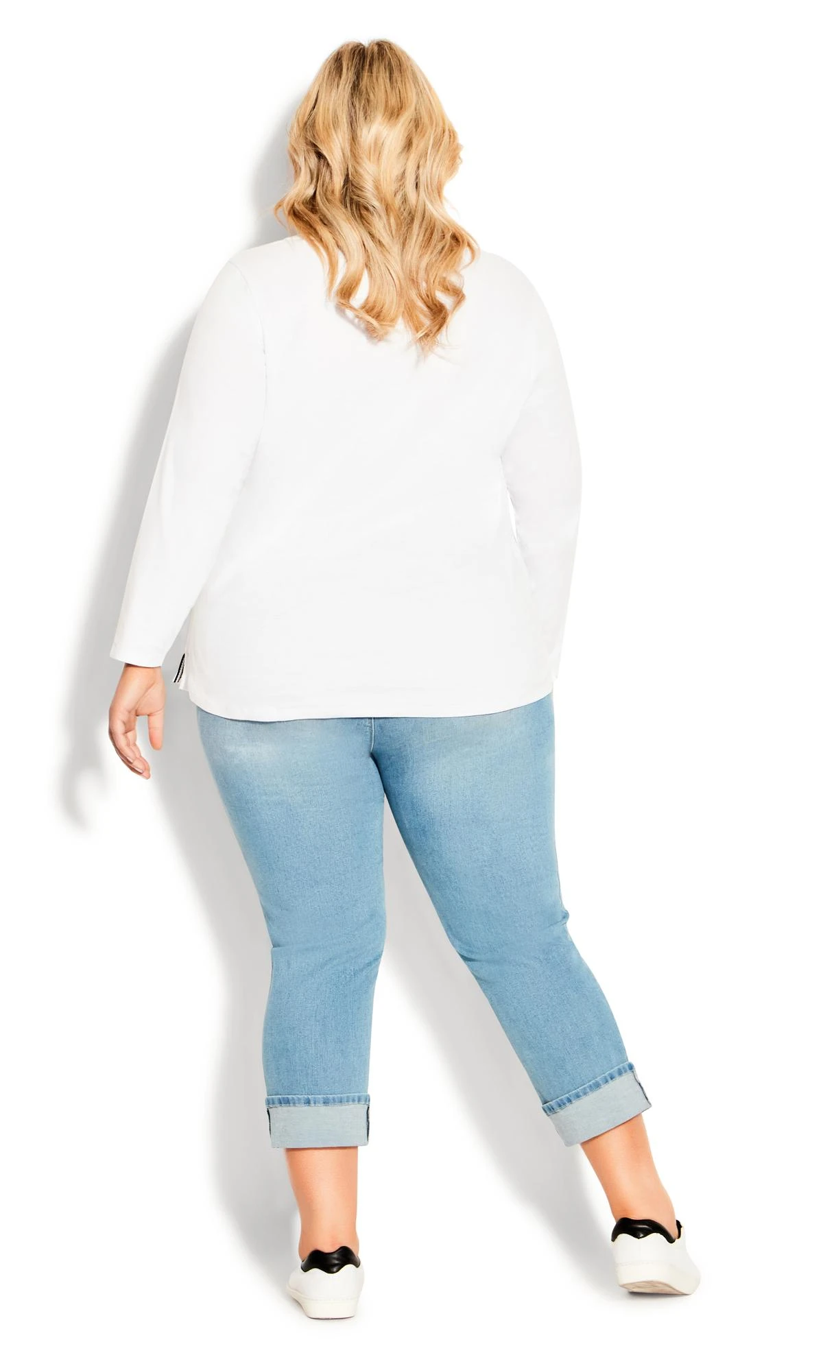 Avenue Light Blue Denim Embroidered Turn Up Cropped Jeans - Image 3