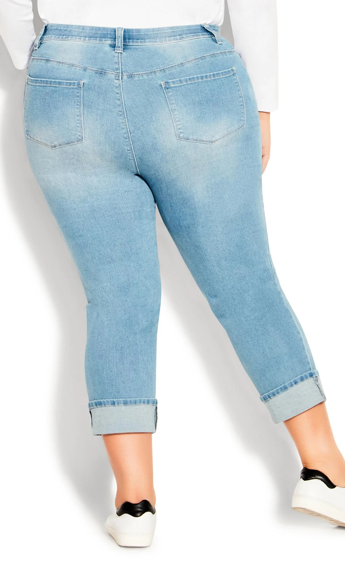 Avenue Light Blue Denim Embroidered Turn Up Cropped Jeans - Image 4