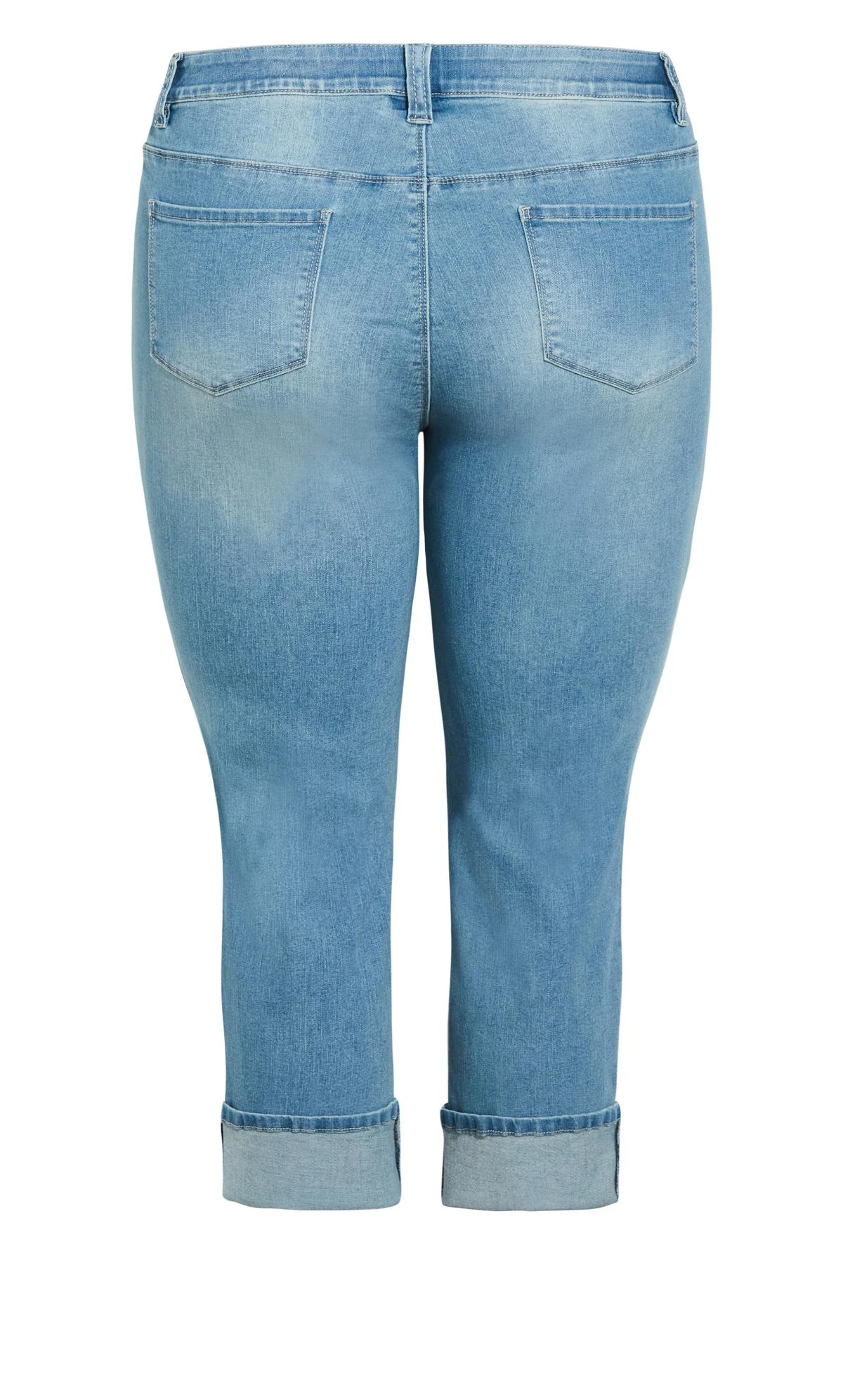Avenue Light Blue Denim Embroidered Turn Up Cropped Jeans - Image 7