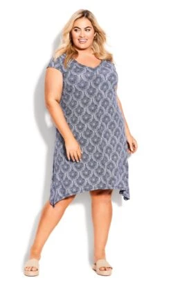 Avenue Navy Blue Circle Print T-Shirt Dress