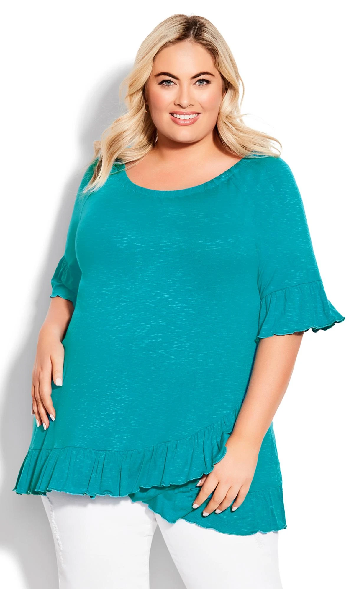 Avenue Blue Frill Wrap Hem Short Sleeve T-Shirt - Image 2
