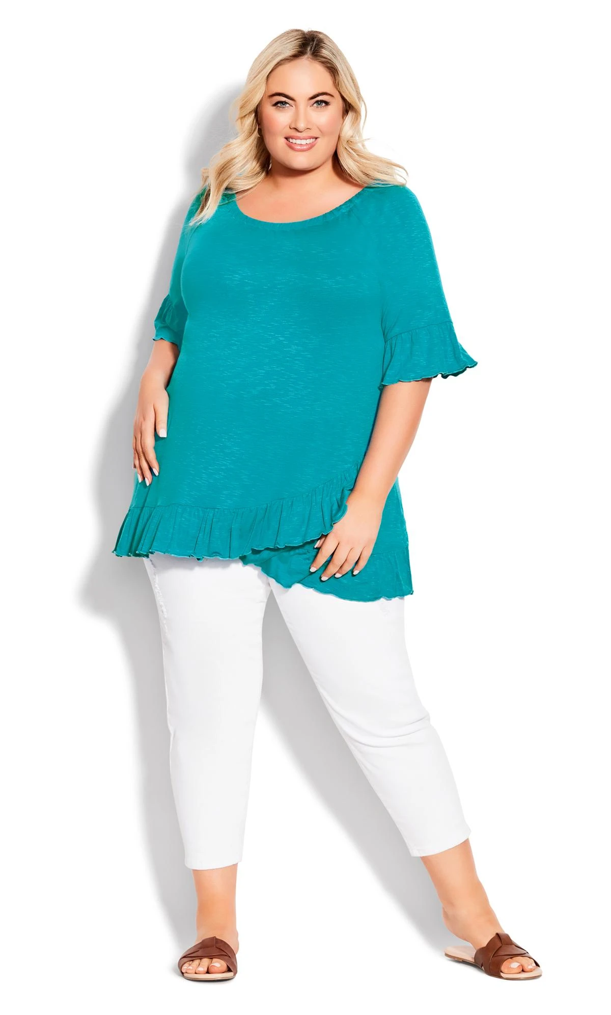Avenue Blue Frill Wrap Hem Short Sleeve T-Shirt