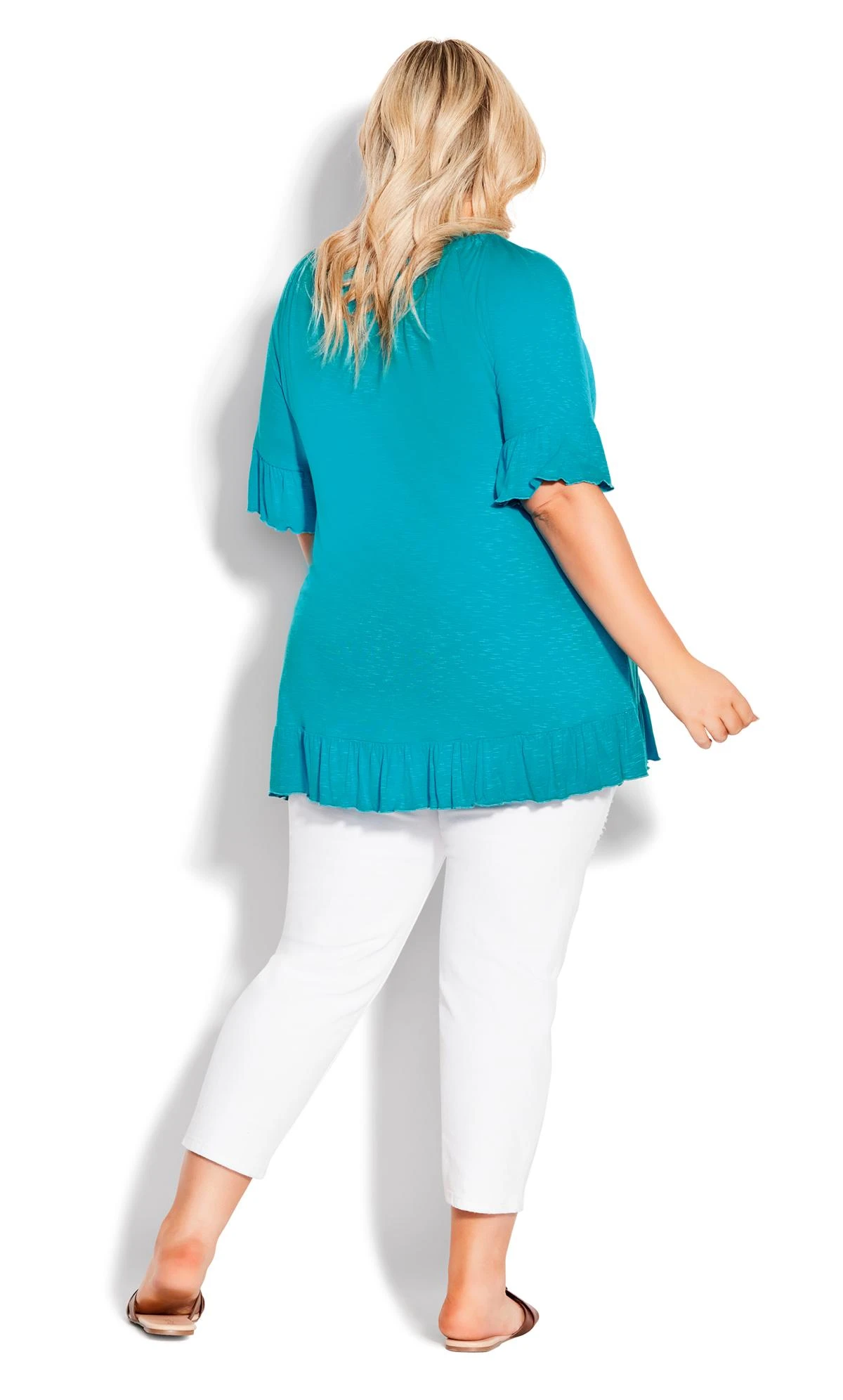 Avenue Blue Frill Wrap Hem Short Sleeve T-Shirt - Image 6