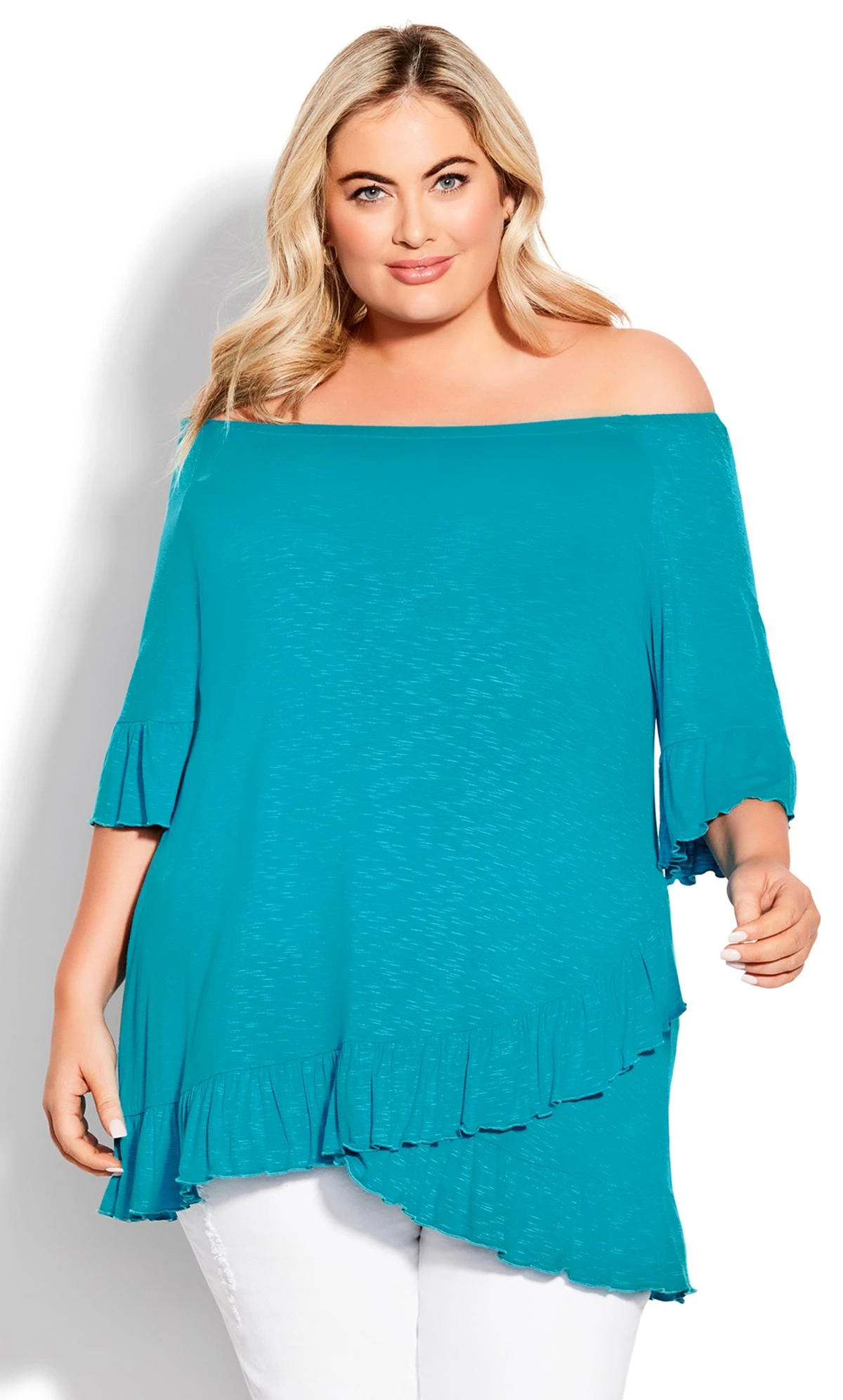 Avenue Blue Frill Wrap Hem Short Sleeve T-Shirt - Image 7