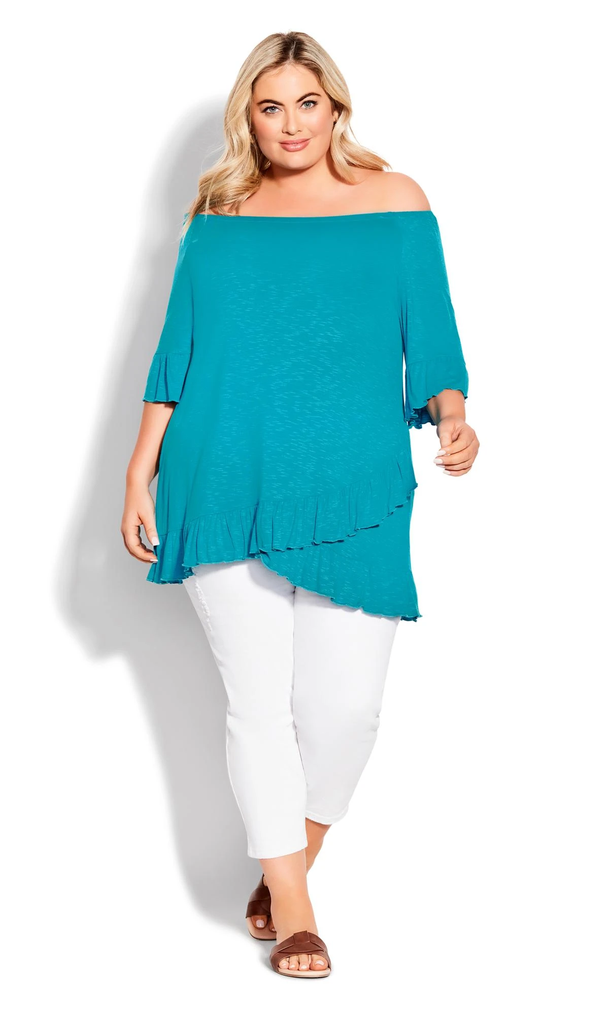 Avenue Blue Frill Wrap Hem Short Sleeve T-Shirt - Image 8
