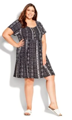 Avenue Black Ikat Print Mini Smock Dress