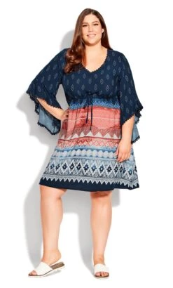 Avenue Blue Mixed Print Long Sleeve Mini Dress