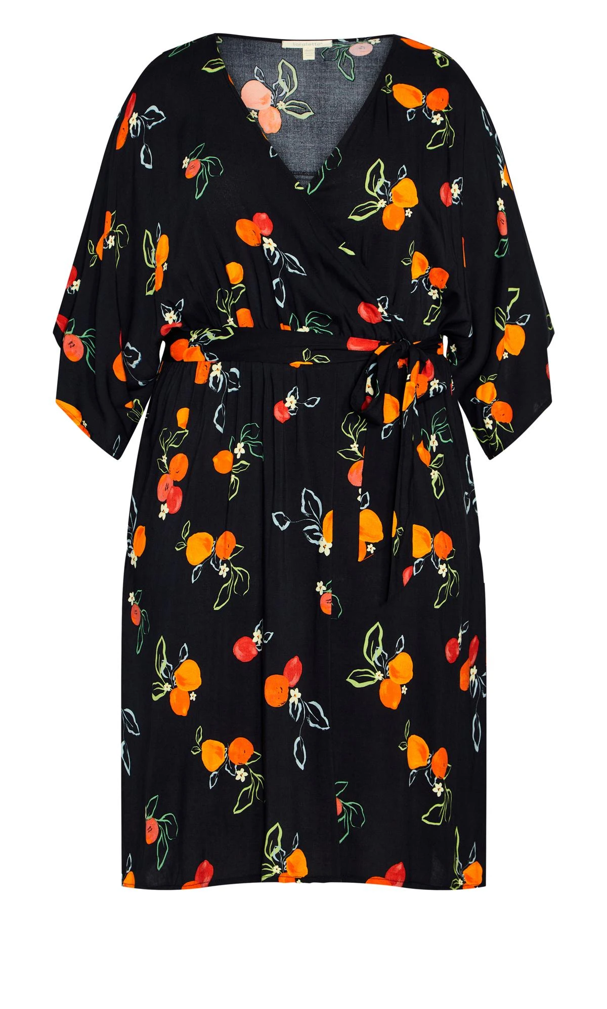 Avenue Loralette Orange Bead Print Wrap Mini Dress - Image 3