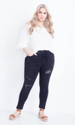 Avenue Aveology Black Ziggy Rip Crop Jean