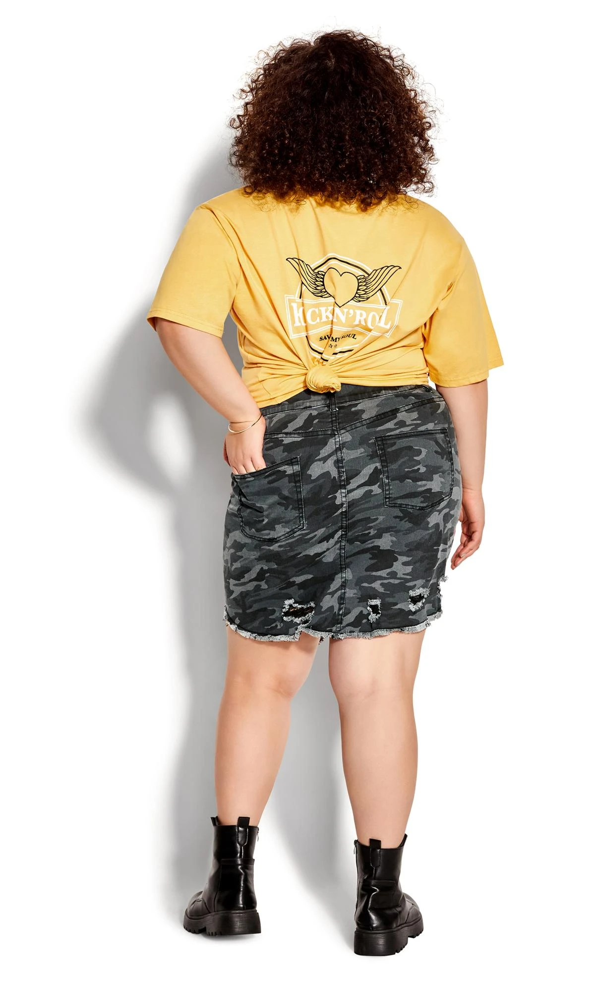 Avenue Societie + Green Camo Print Denim Asymmetric Skirt - Image 2