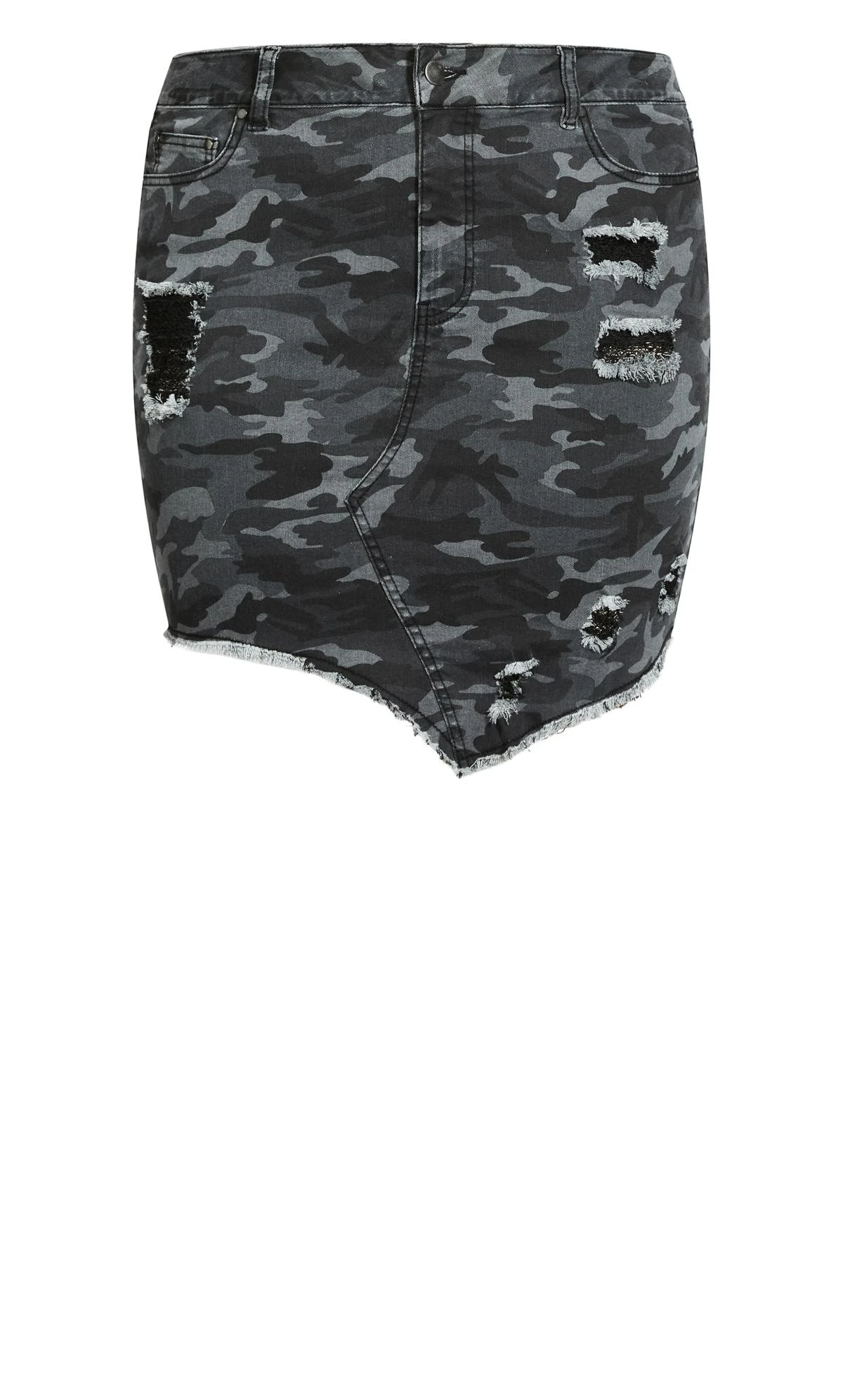 Avenue Societie + Green Camo Print Denim Asymmetric Skirt - Image 3
