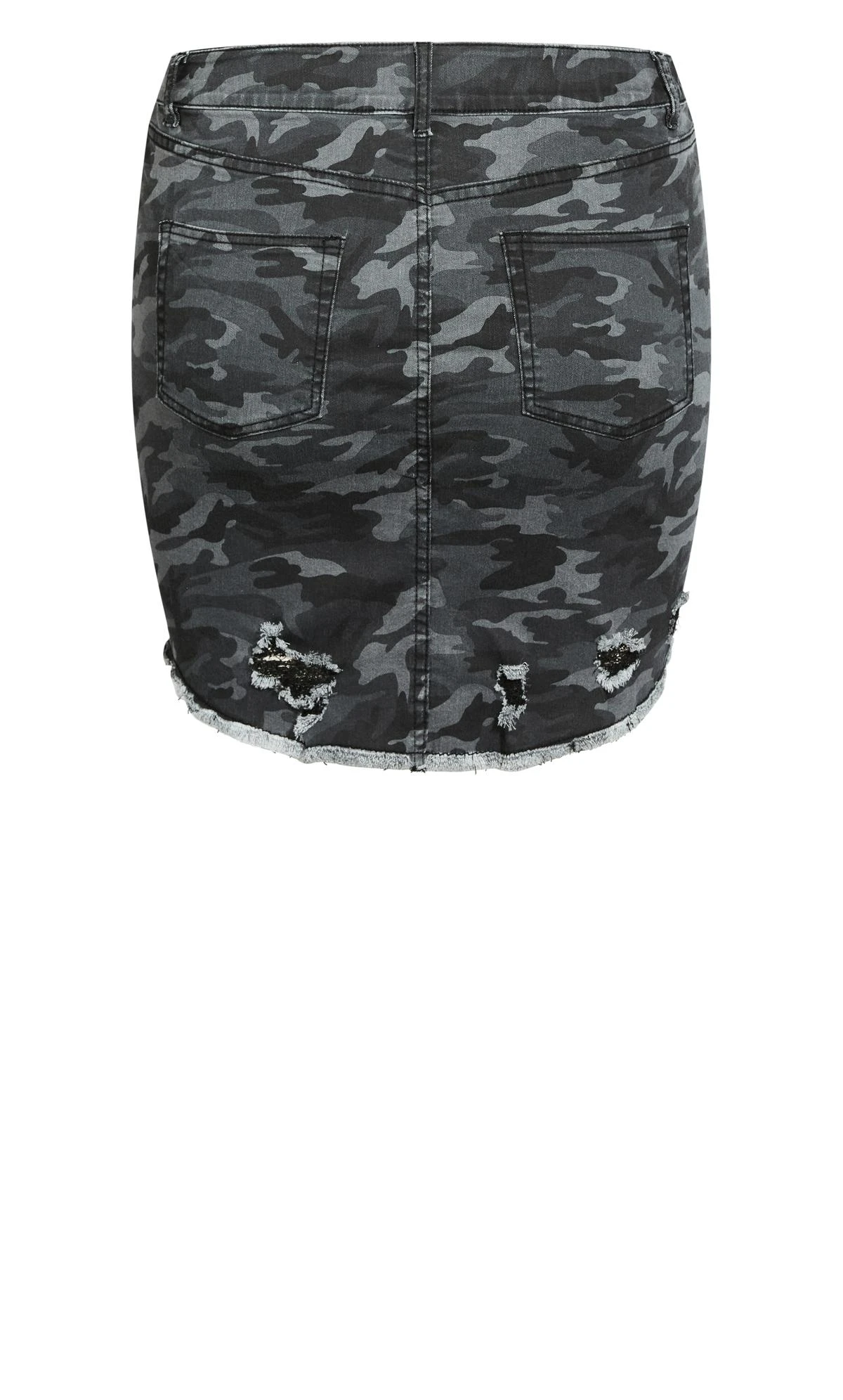 Avenue Societie + Green Camo Print Denim Asymmetric Skirt - Image 4