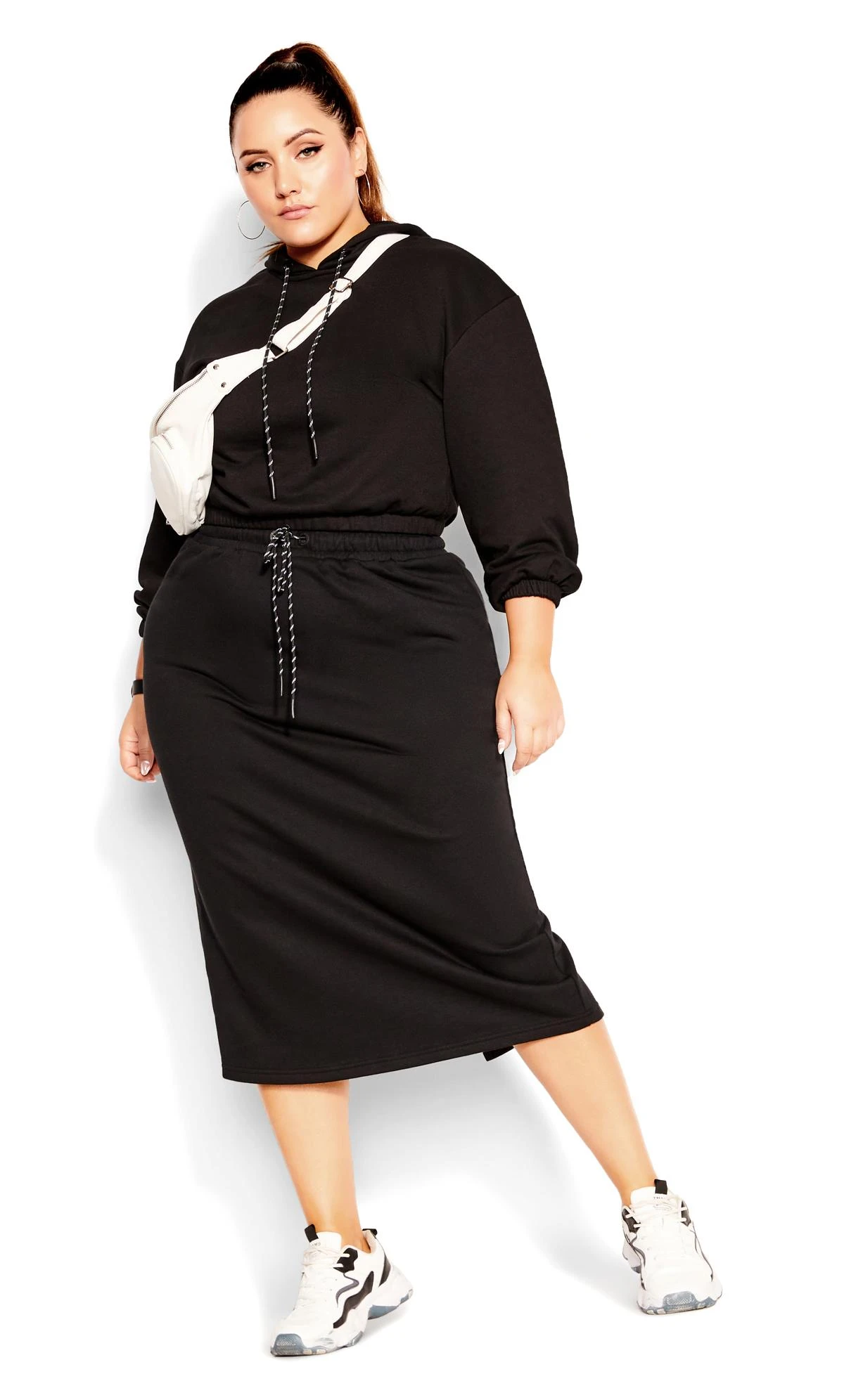 City Chic CCX Khaki Green Midaxi Sweat Skirt