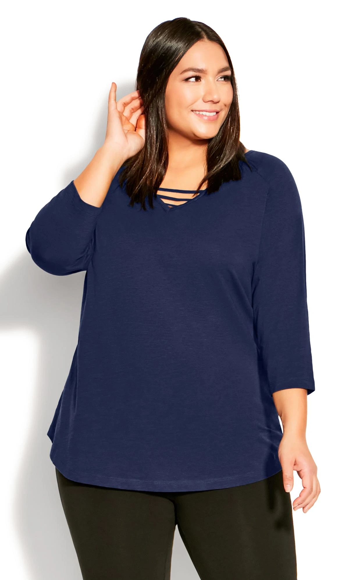 Avenue Blue 3 Bar 3/4 Sleeve Plain Tee - Image 2