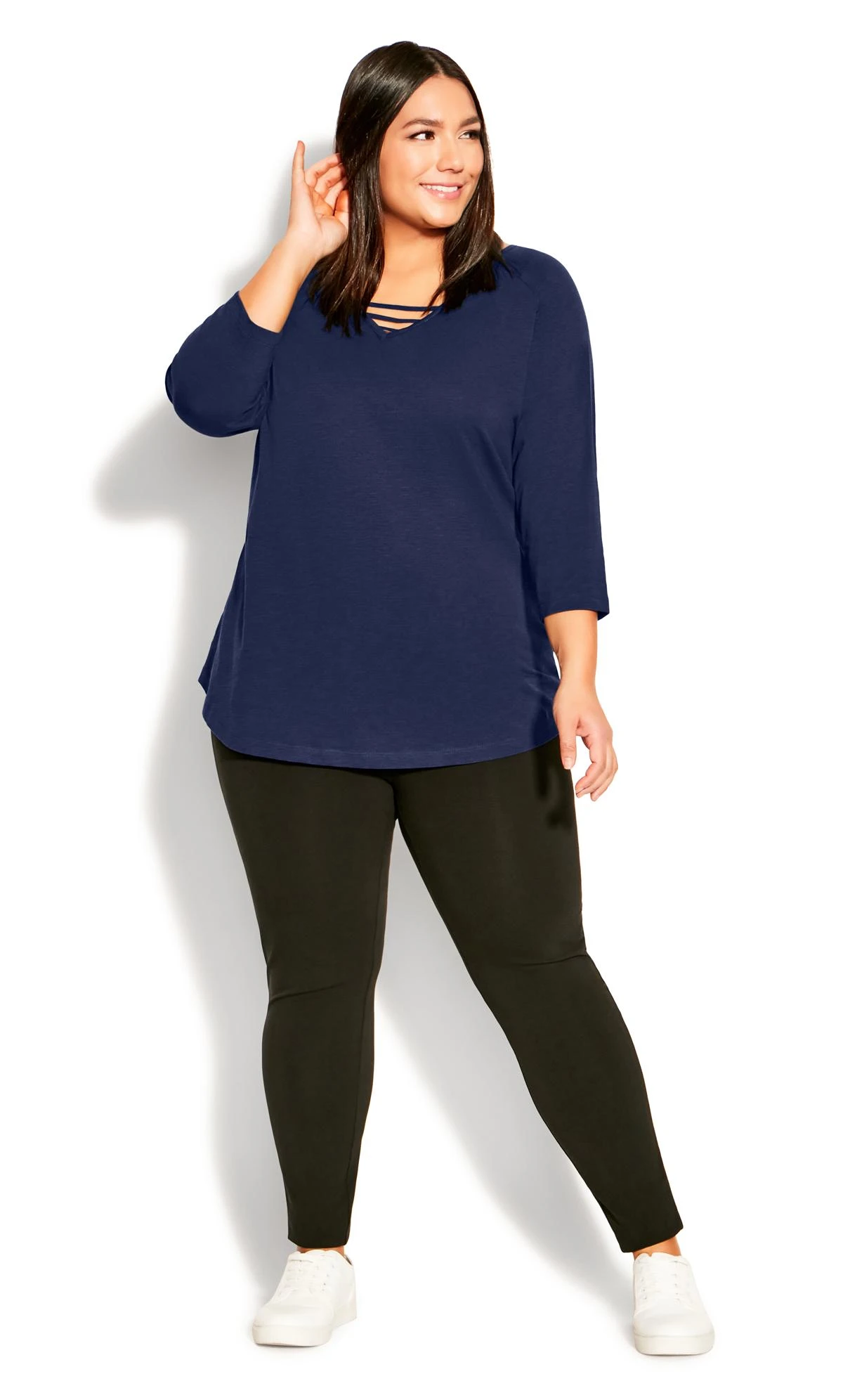 Avenue Blue 3 Bar 3/4 Sleeve Plain Tee