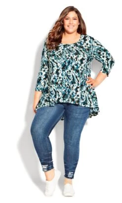 Avenue Blue Abstract Print Hanky Hem Top