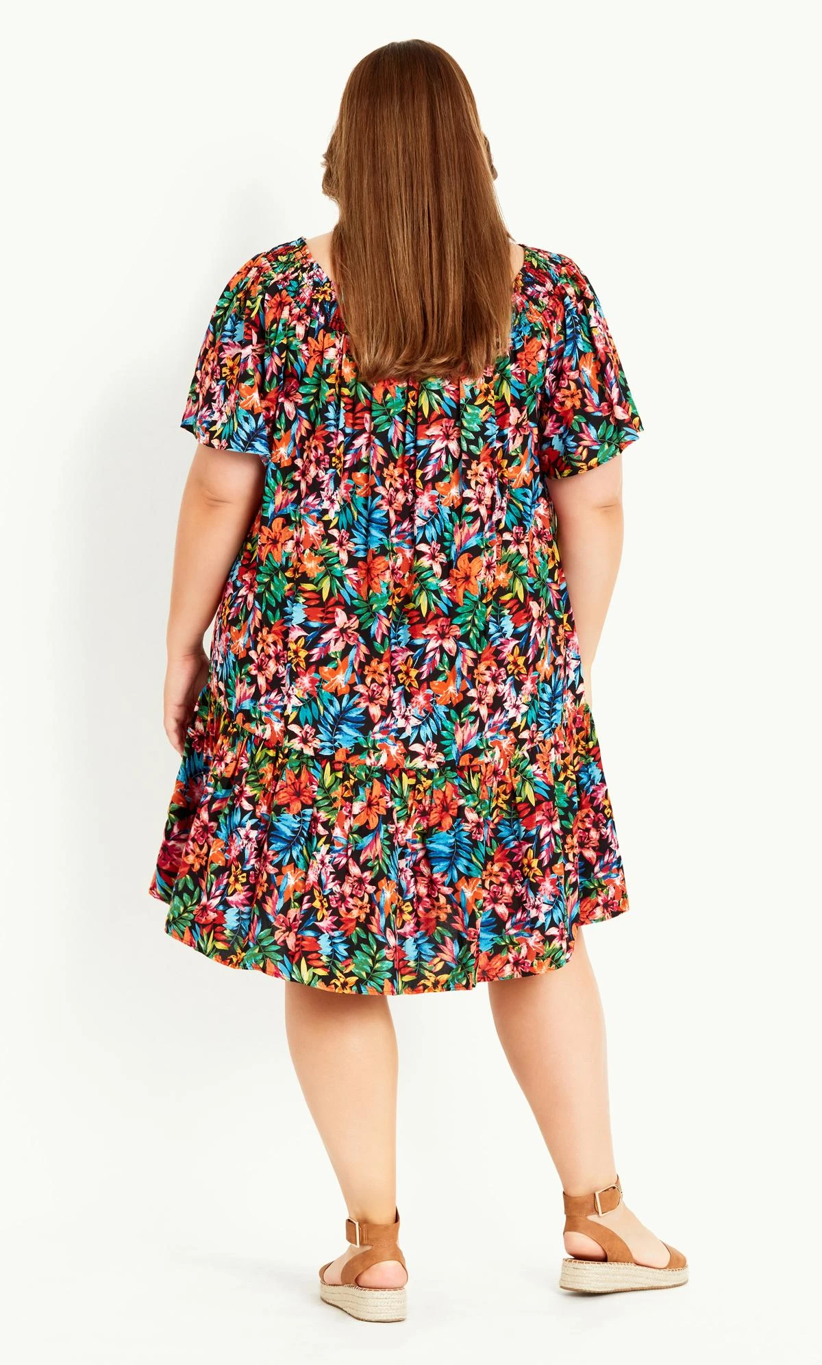 Evans Black Tropical Floral Smock Dress - Image 2