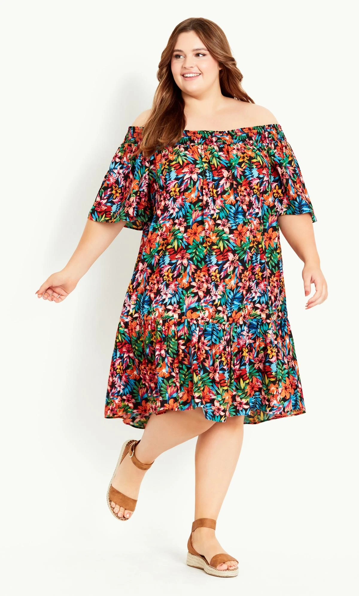 Evans Black Tropical Floral Smock Dress - Image 3