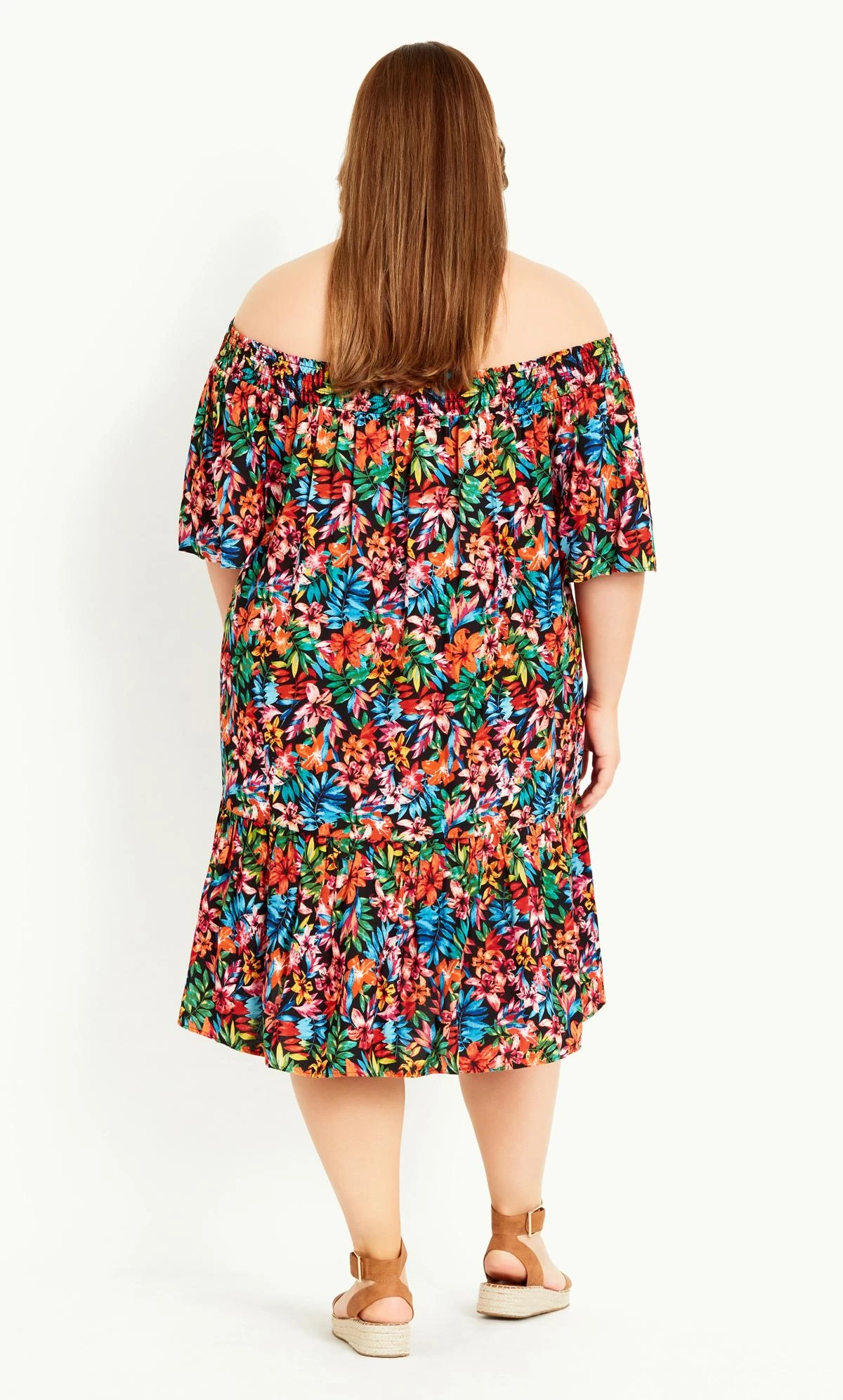 Evans Black Tropical Floral Smock Dress - Image 4