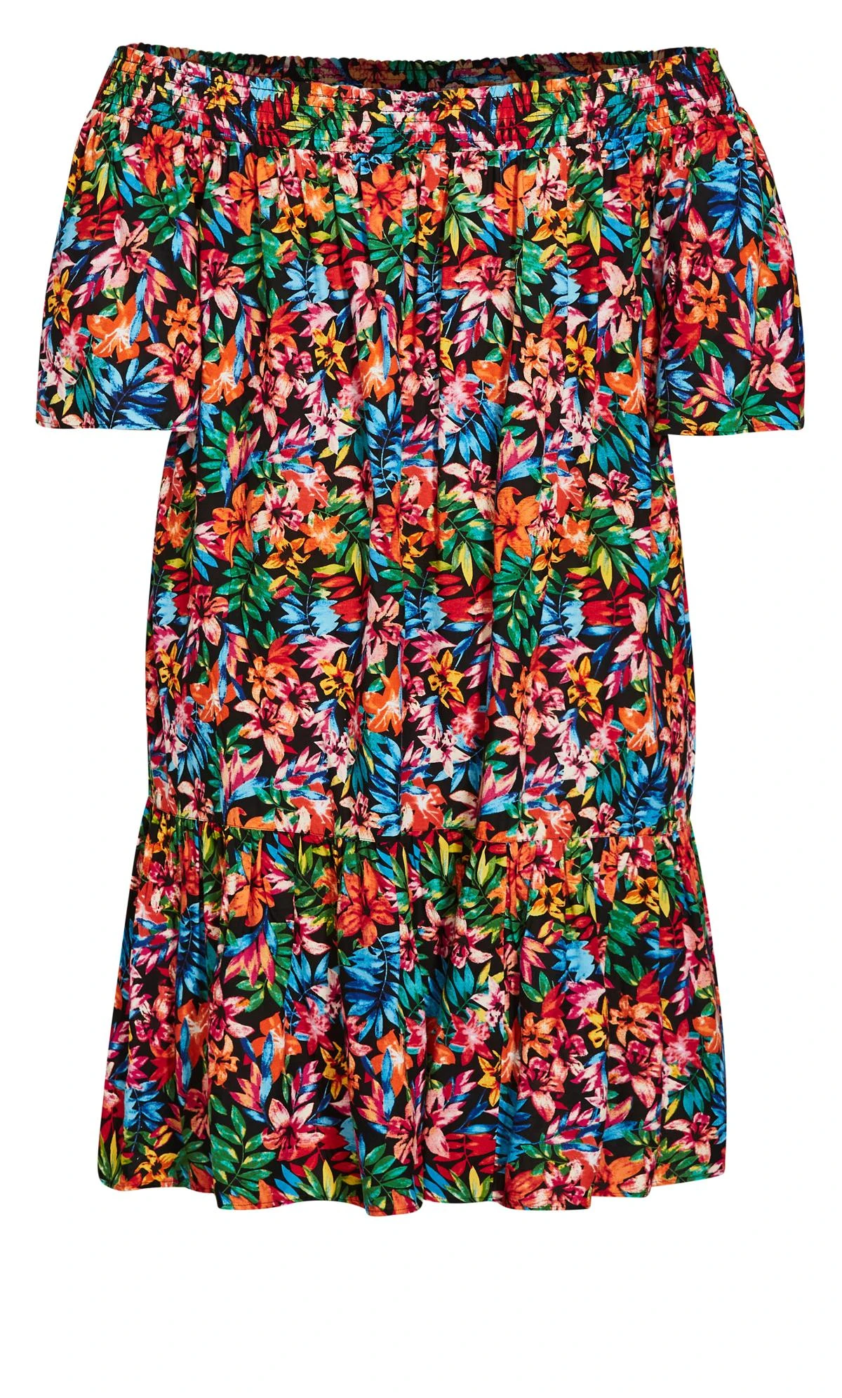 Evans Black Tropical Floral Smock Dress - Image 6