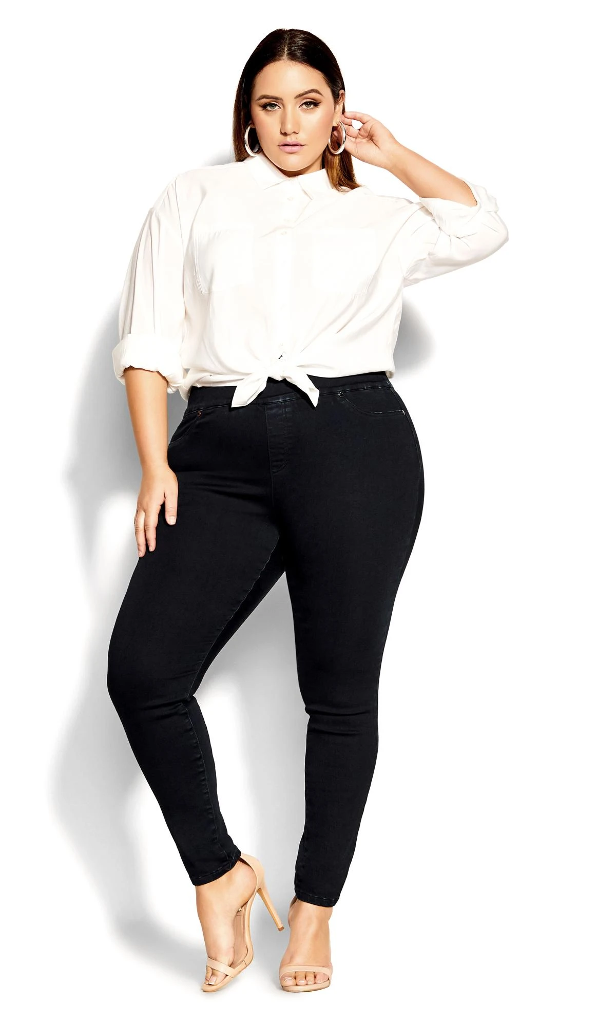 City Chic Dark Blue Denim Pared Back Jeggings - Image 2