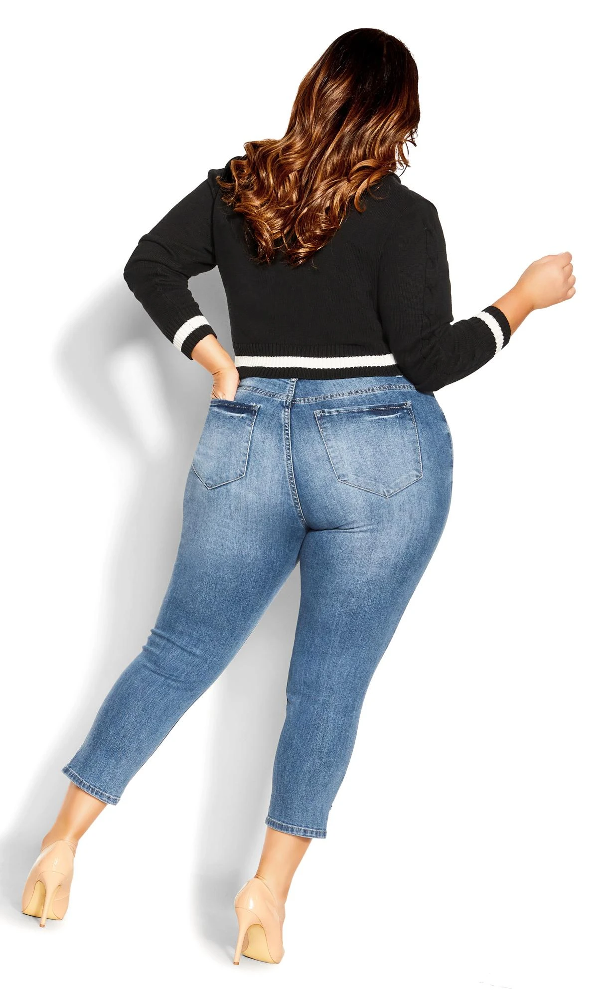 City Chic Blue Mid Wash Cropped Skinny Jeans - Image 3