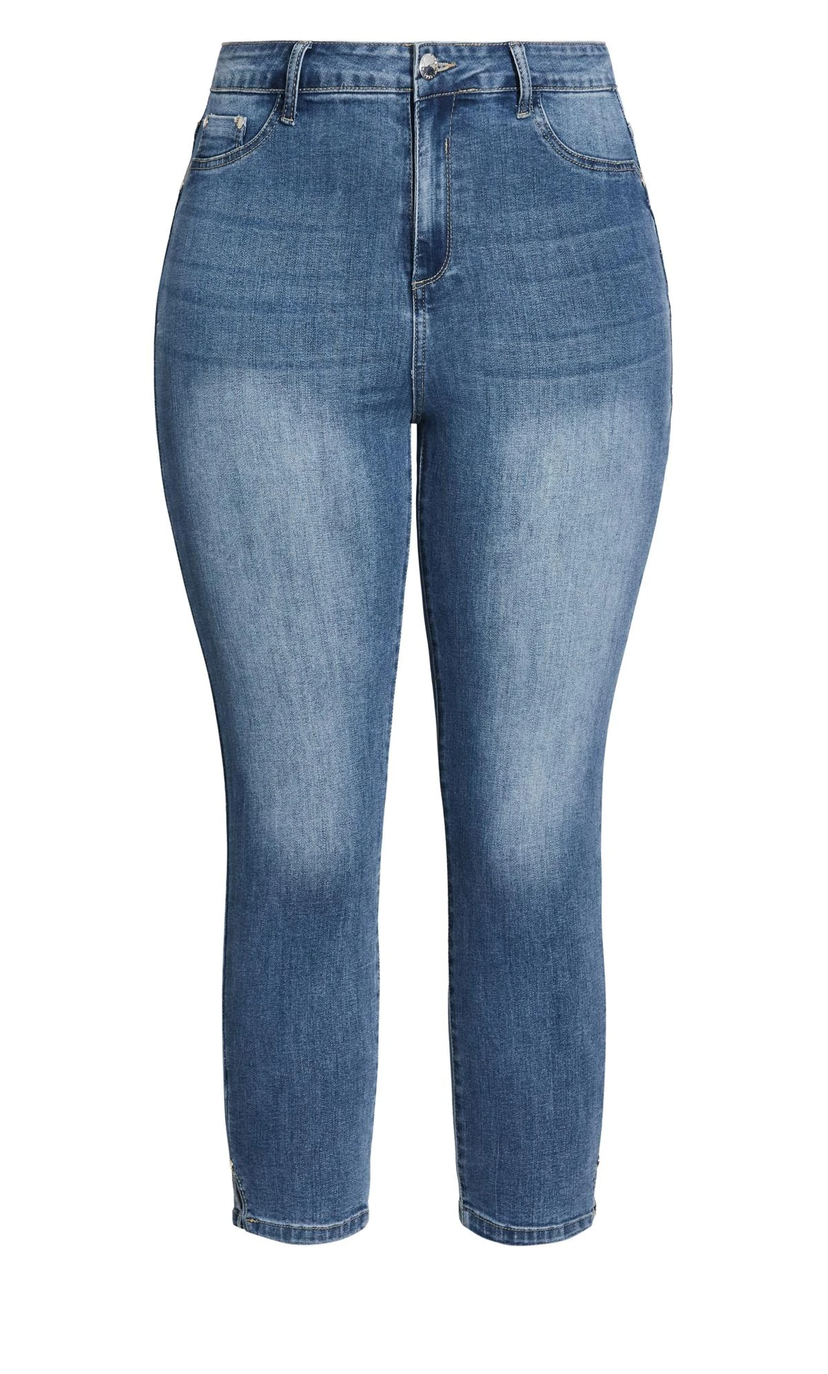 City Chic Blue Mid Wash Cropped Skinny Jeans - Image 4