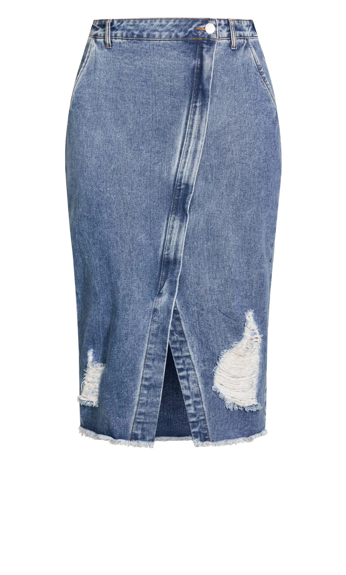 City Chic Black Denim Midi Skirt - Image 4