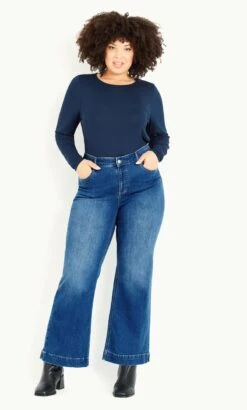 Evans Blue Mid Wash Denim Curve Fit Wide Leg Jeans