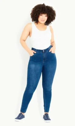 Evans Washed Mid Blue High Waisted Skinny Jeans