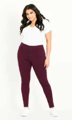 Evans Burgundy Red Pull On Jeggings