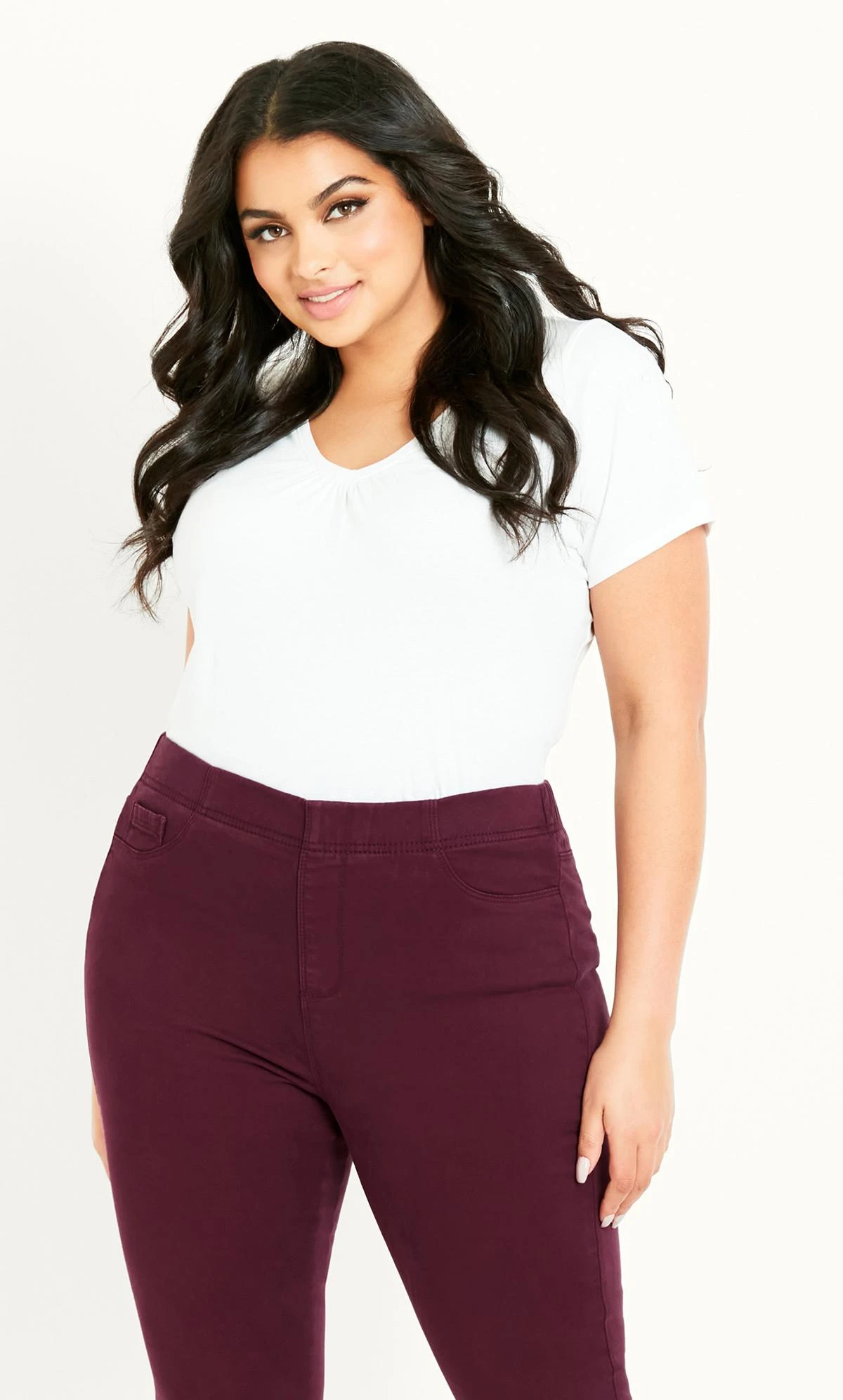 Evans Burgundy Red Pull On Jeggings - Image 3