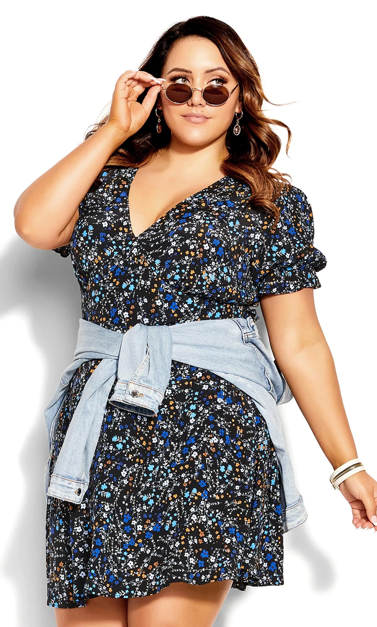 City Chic Black Blues Ditsy Dress - Image 2