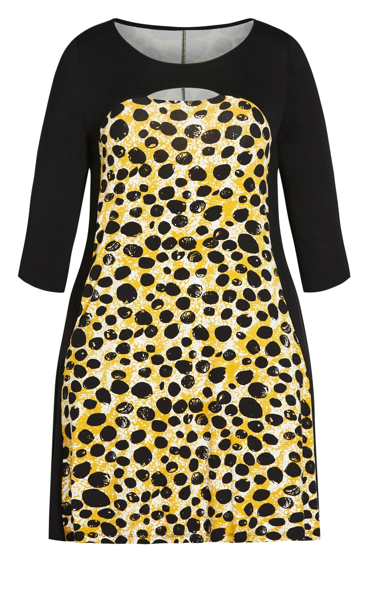 City Chic Zim & Zoe Black & Yellow Animal Print Cut Out Dress - Image 4
