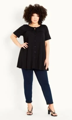 Evans Black Button Up Tunic Top