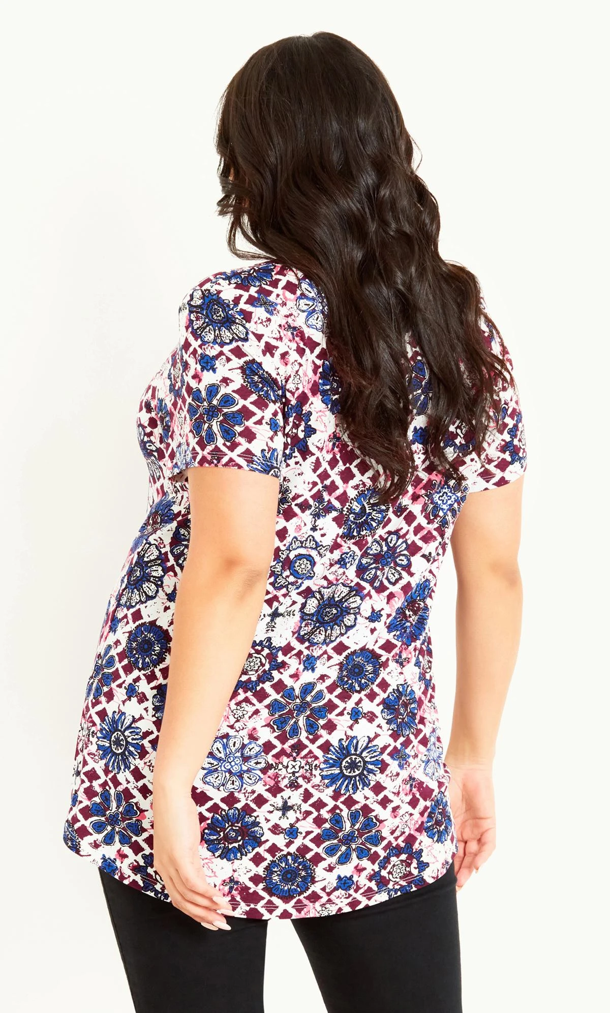 Evans Red & Blue Floral Print Tie Neck T-Shirt - Image 2