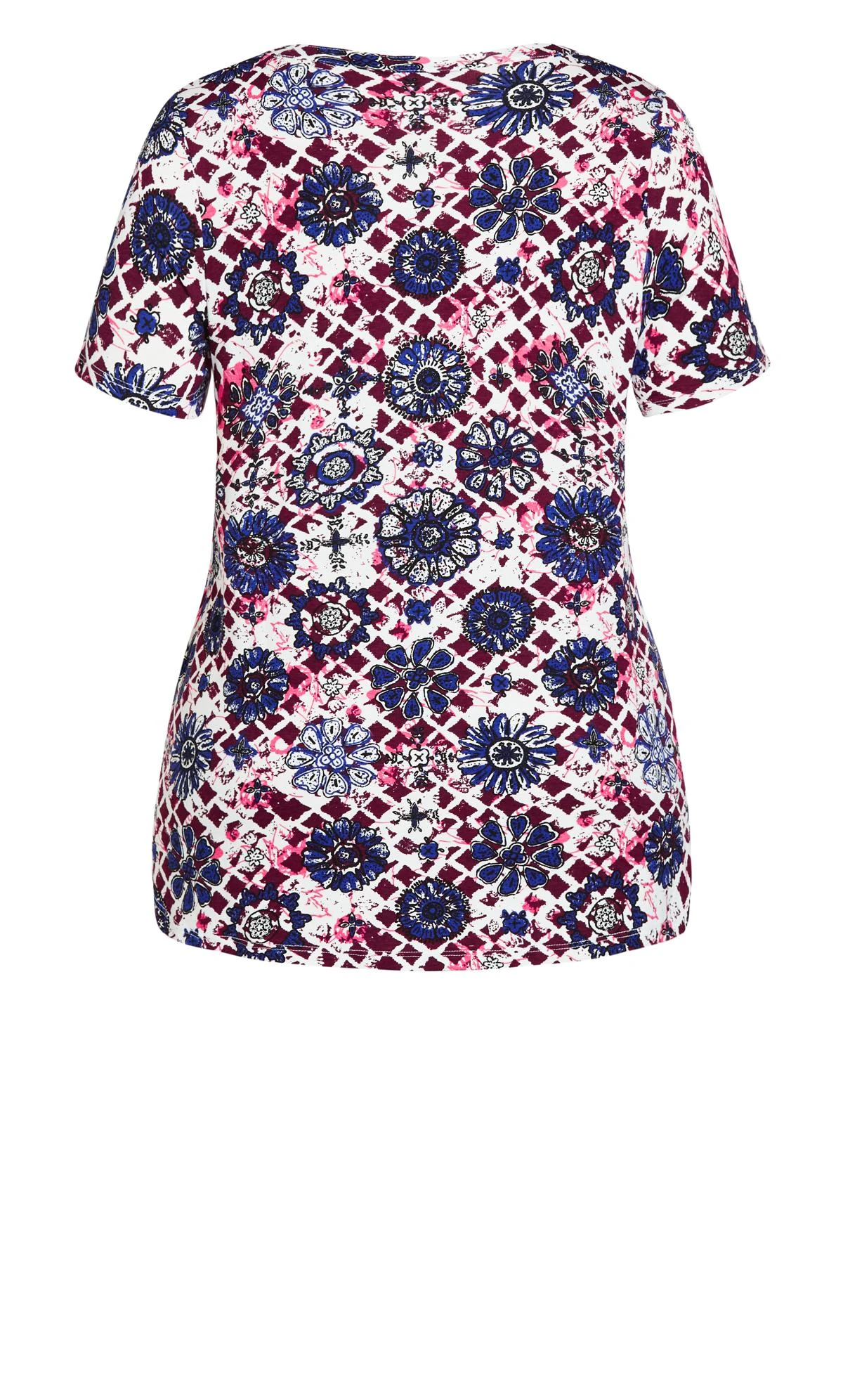 Evans Red & Blue Floral Print Tie Neck T-Shirt - Image 6