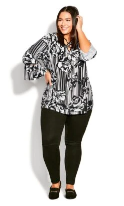 Avenue Black Sandy Hill Print Top