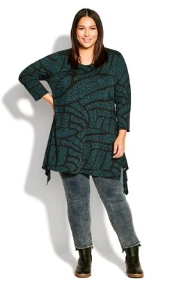 Avenue Black & Blue Animal Print Hanky Hem Top