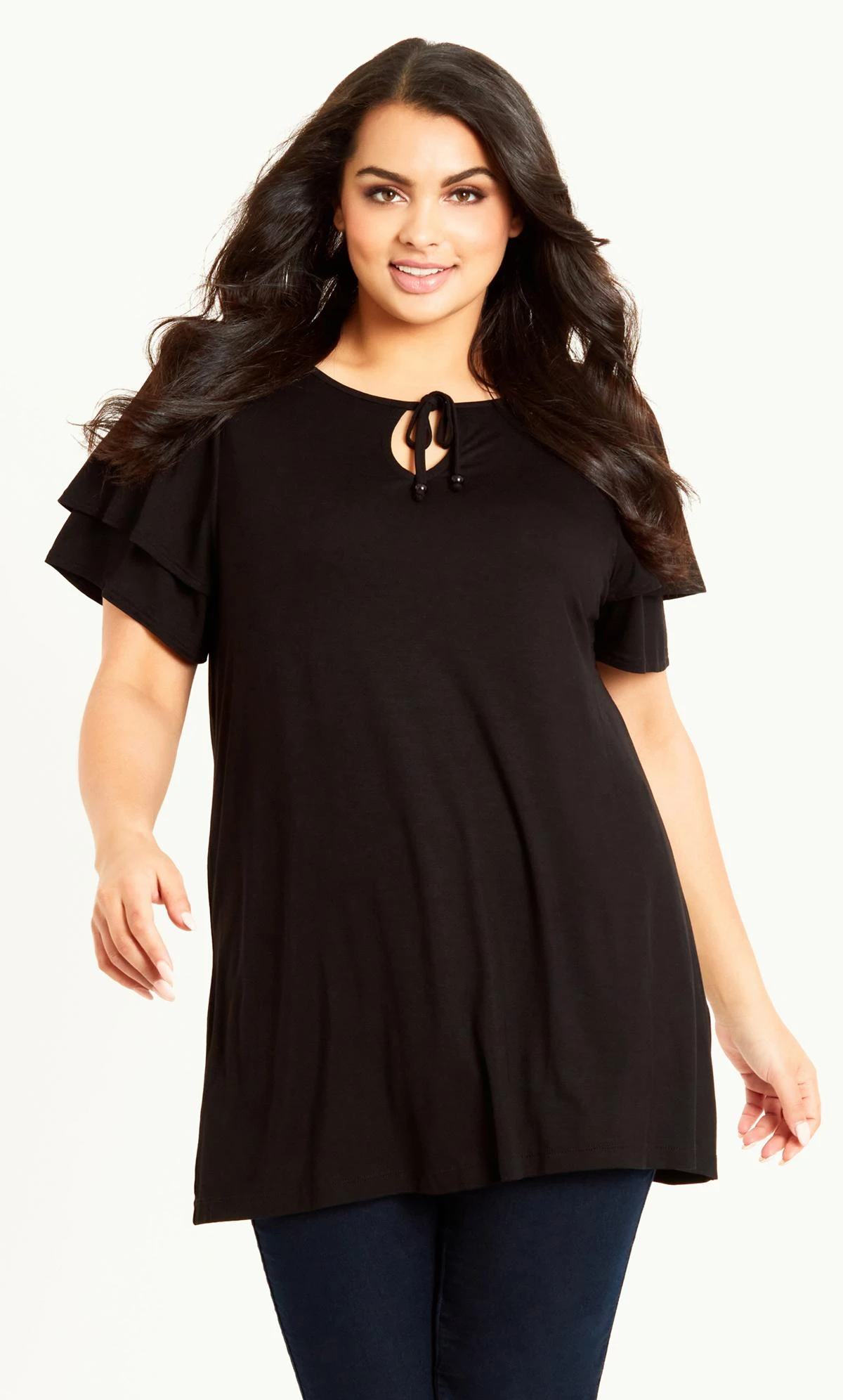 Evans Black Double Frill Sleeve Top - Image 2