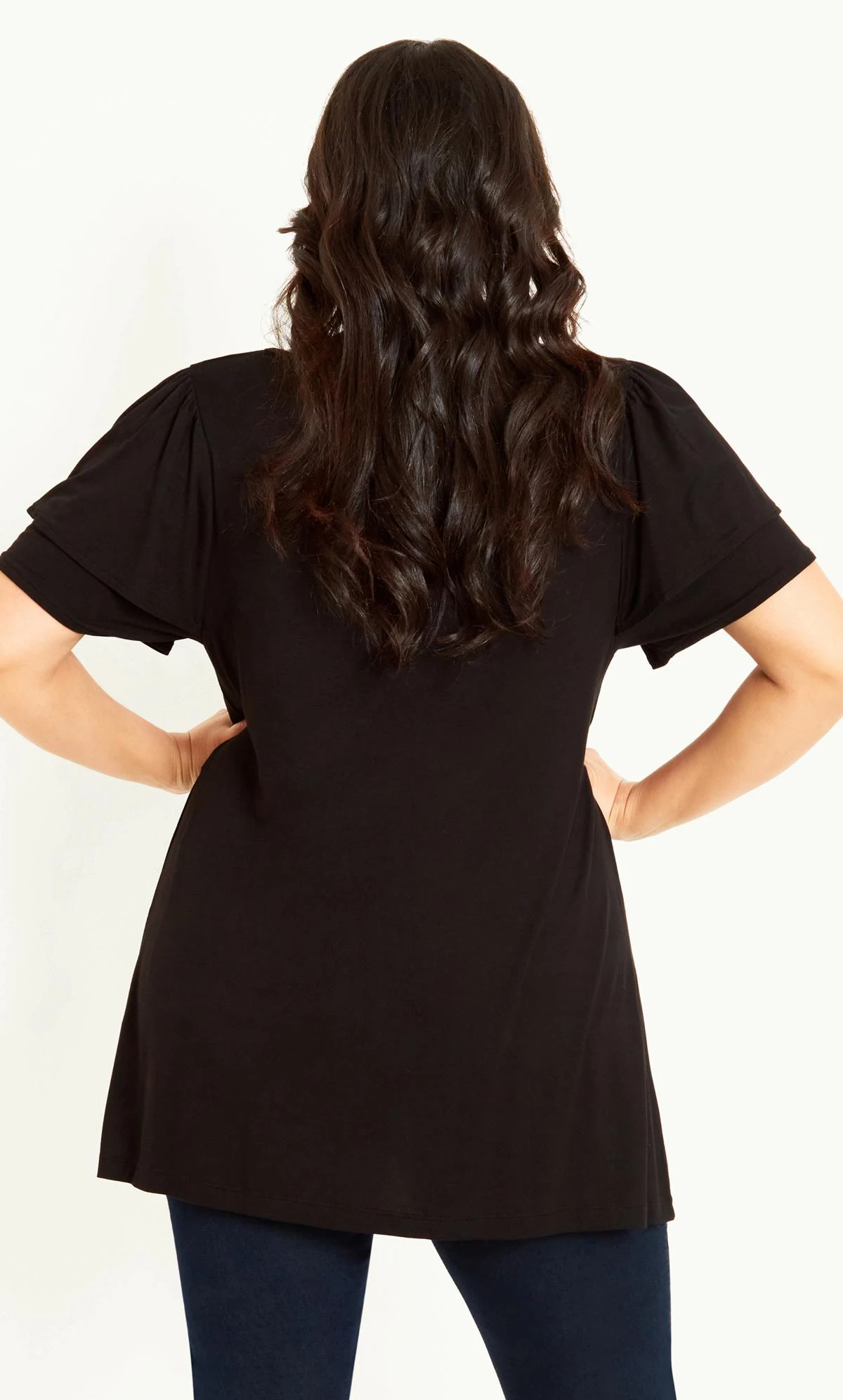 Evans Black Double Frill Sleeve Top - Image 3