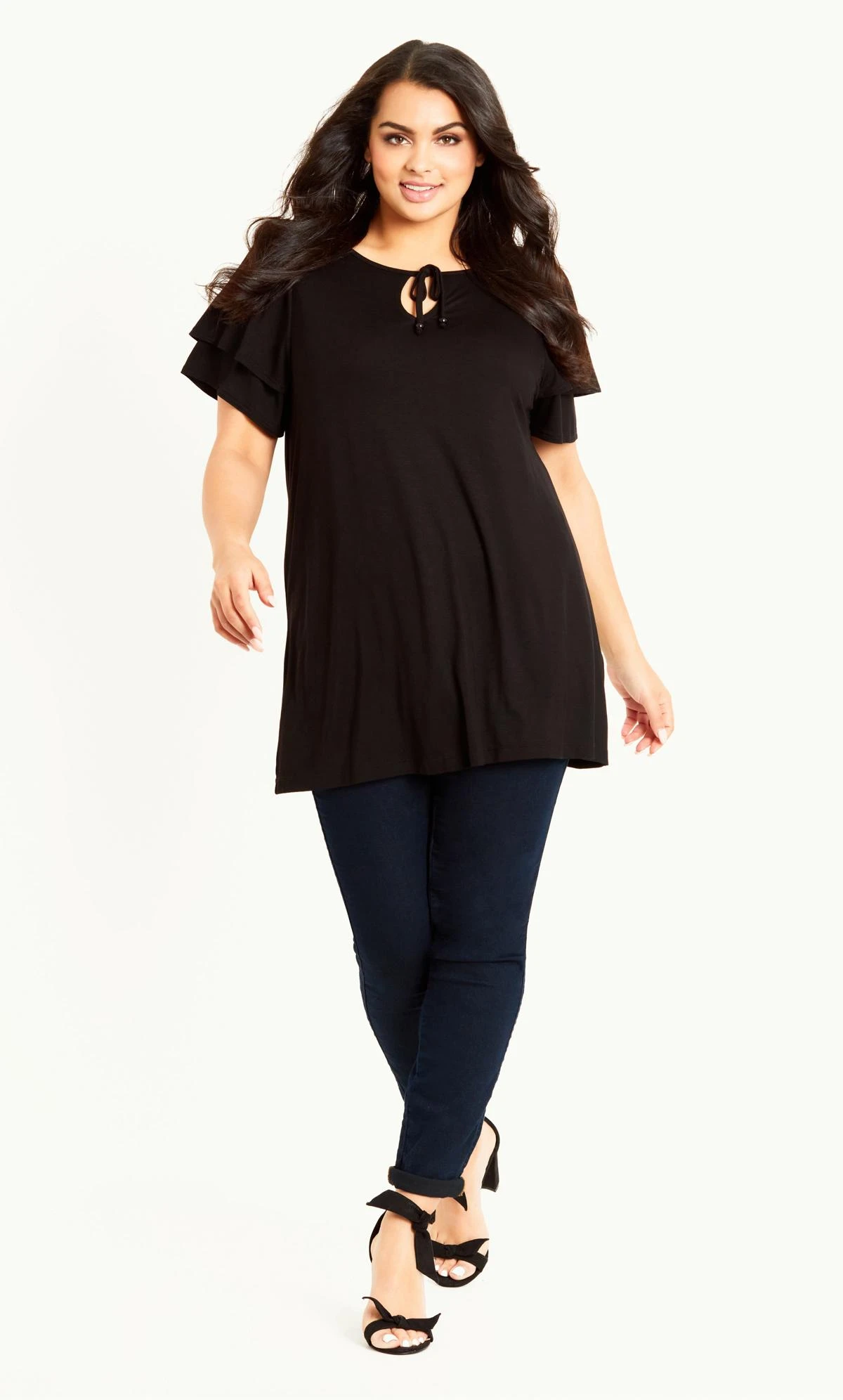 Evans Black Double Frill Sleeve Top