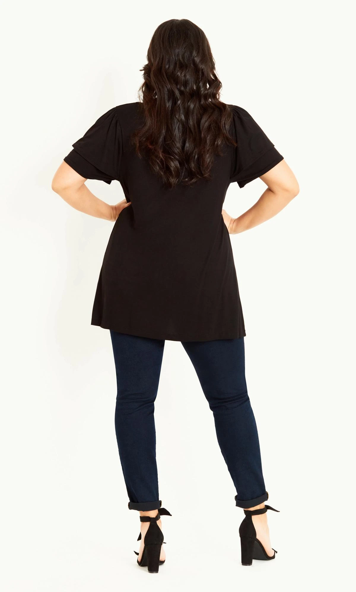Evans Black Double Frill Sleeve Top - Image 4