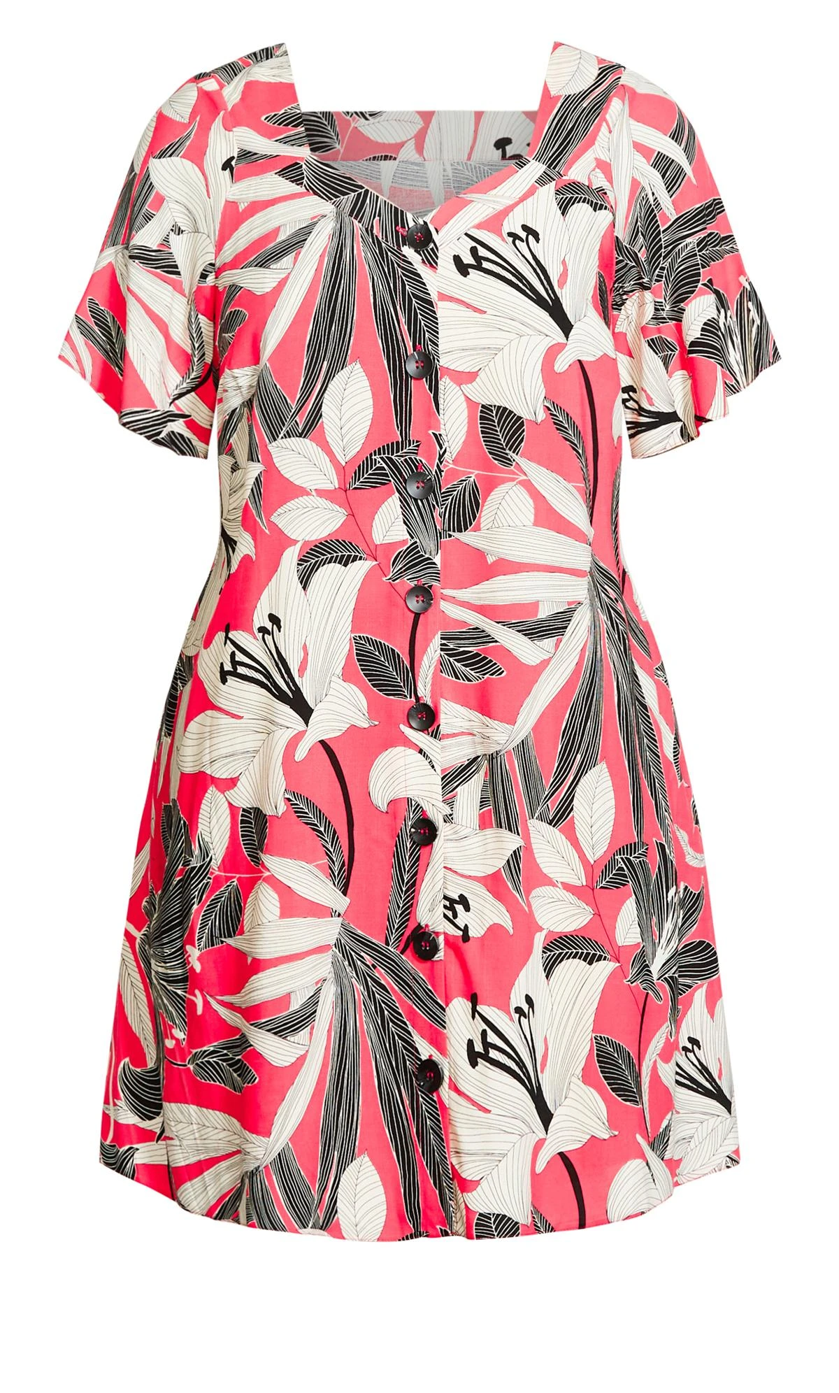 Evans Pink Button Through Tropical Dress - Image 3