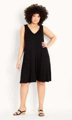 Evans Black Sleeveless Pleat Front Dress