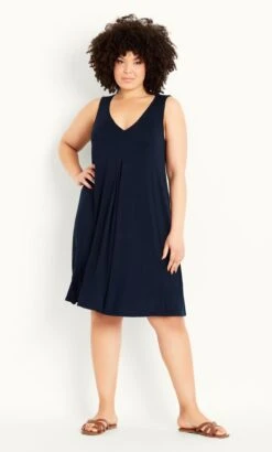 Evans Navy Sleeveless Pleat Front Dress