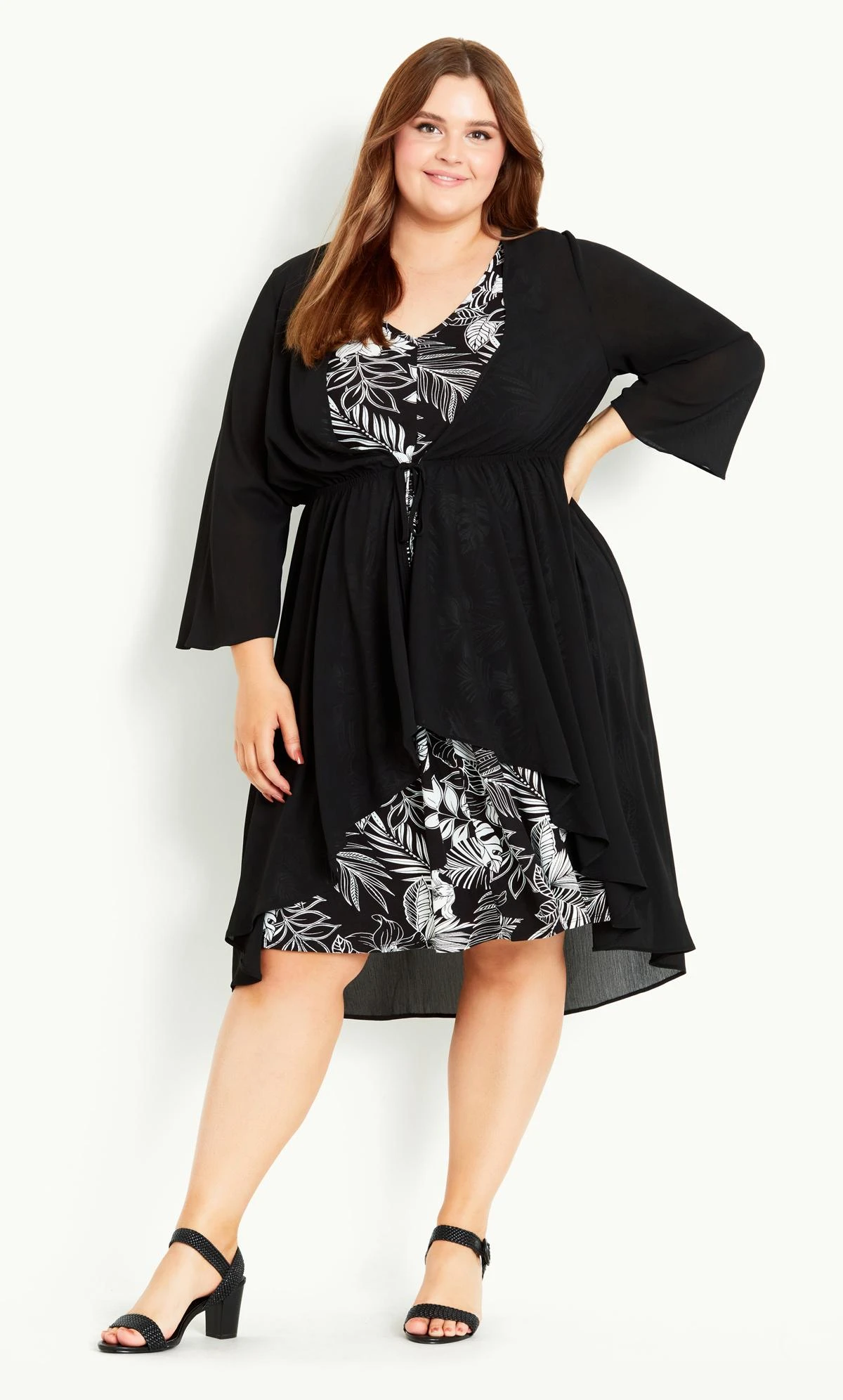 Evans Black Tropical Print Midi Dress - Image 3