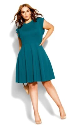 City Chic Green Frill Shoulder Dress