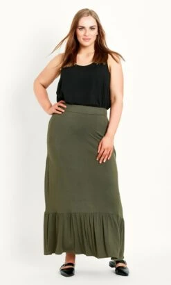 Evans Khaki Green Jersey Maxi Skirt
