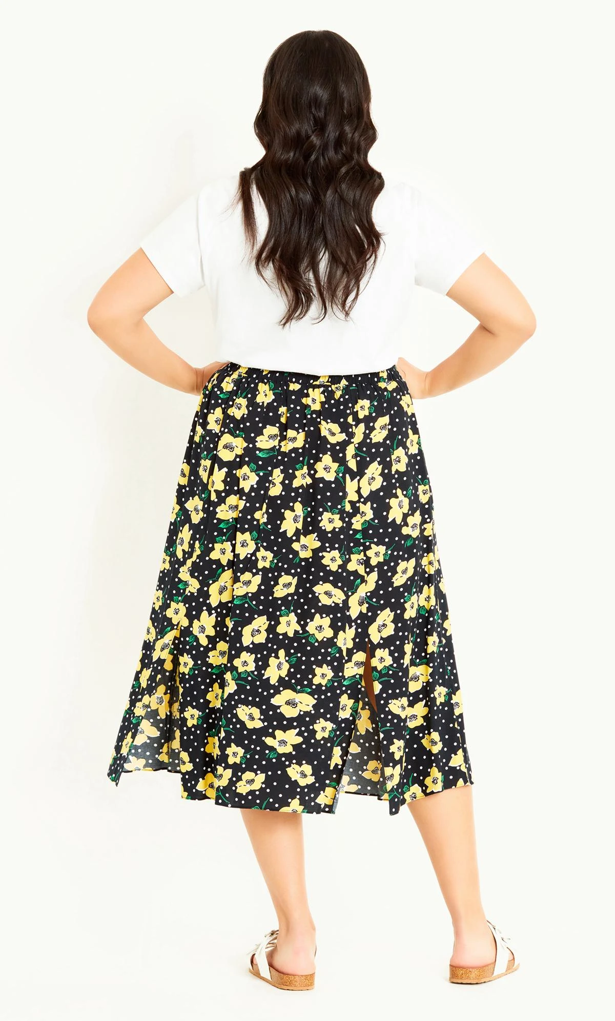 Evans Black & Yellow Floral Midi Skirt - Image 2